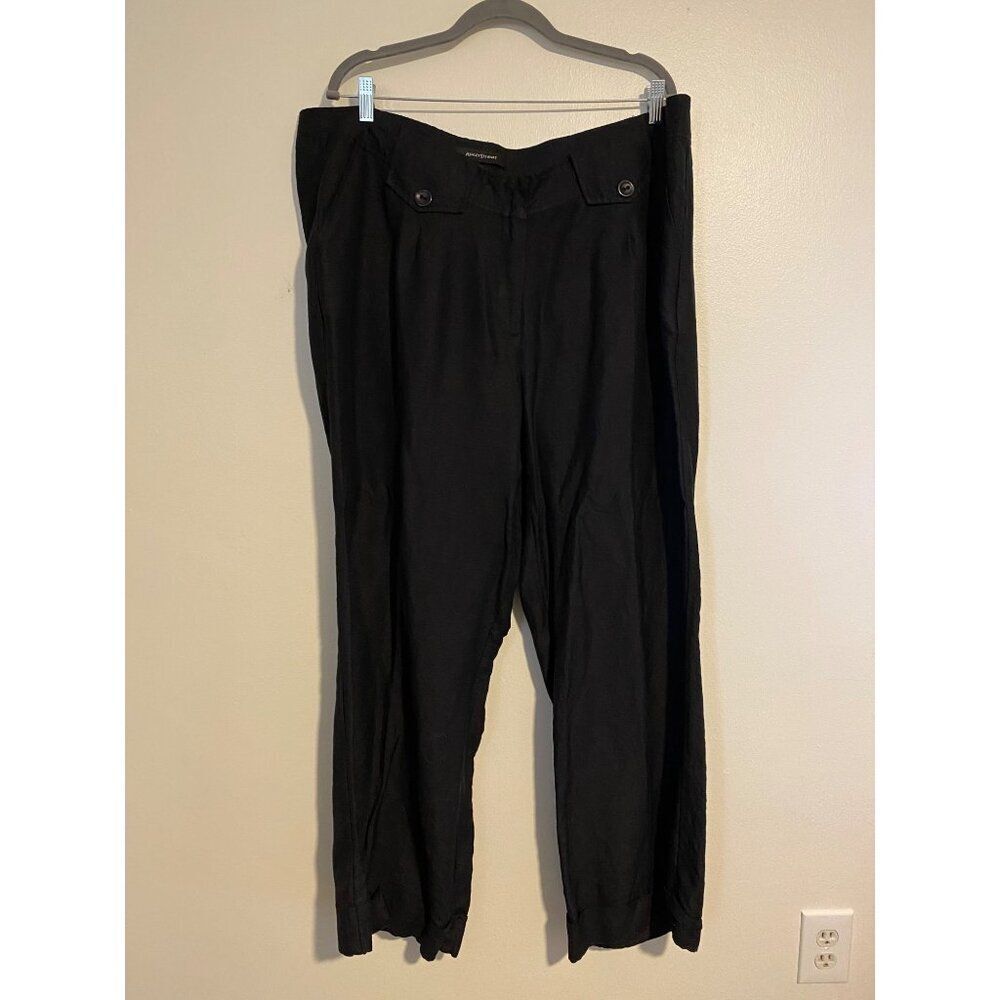 Ashley Stewart Womens Plus Size 22W Black Linen Blend Pants With Button Details